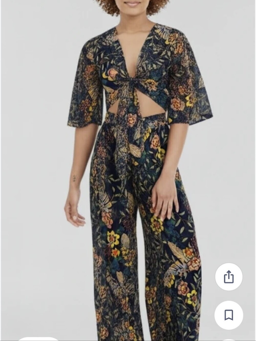Miss Selfie Navy Floral Tie-Front 2piece. Yellow/Blue Floral(#2092C) Large